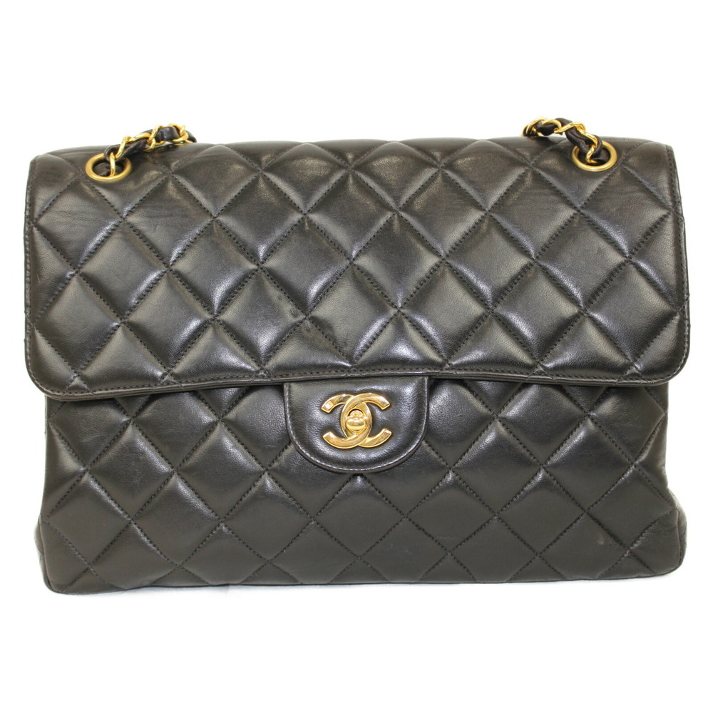 Chanel Double Face Chain Bag Black Lambskin Matelasse Handbag Double Very